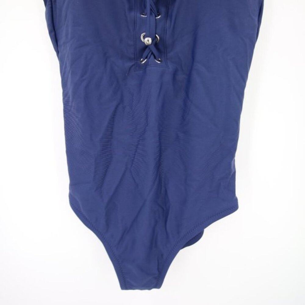 Mossimo Blue Lace-Up One Piece Swimsuit Scoop Neck Size Small NWT - Picture 3 of 8
